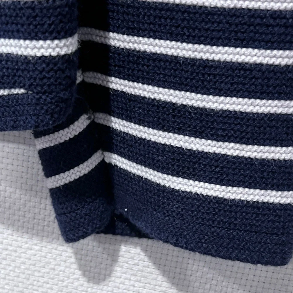 Uniqlo Striped V-Neck‎ Cotton 3D Knit  Sweater Navy Blue White Striped XL Preppy